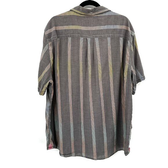 CARBON2COBALT *Flawed* Mens Gray Rainbow Stripe Vintage Fade Button Up Shirt XXL - Picture 2 of 6